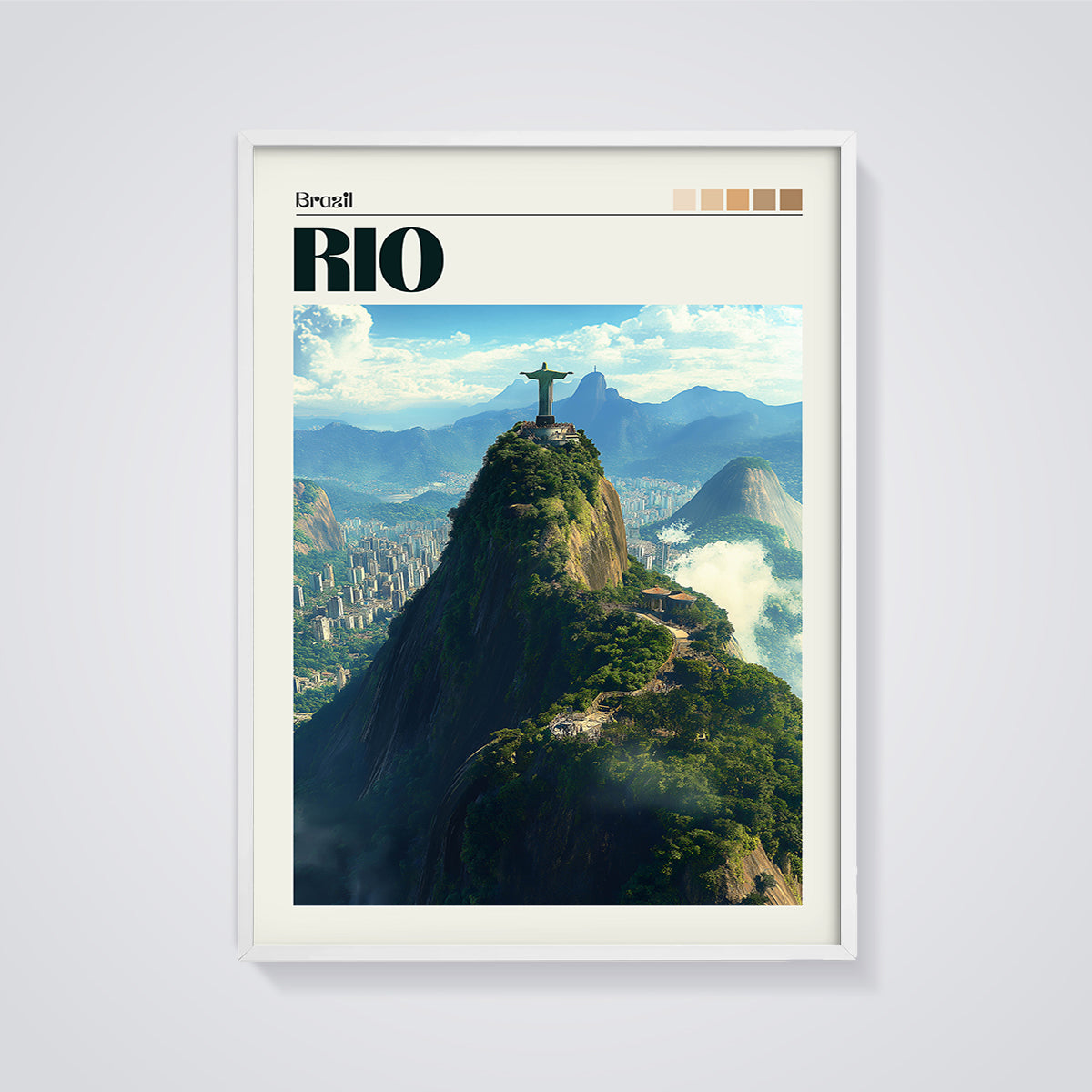 Rio Christ the Redeemer Print framed in white on a grey background