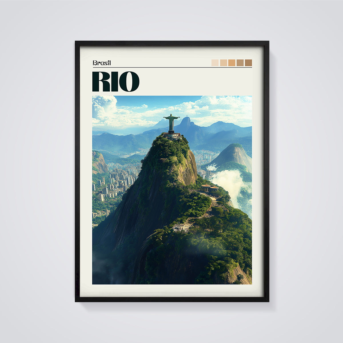Rio Christ the Redeemer Print framed in black on a grey background