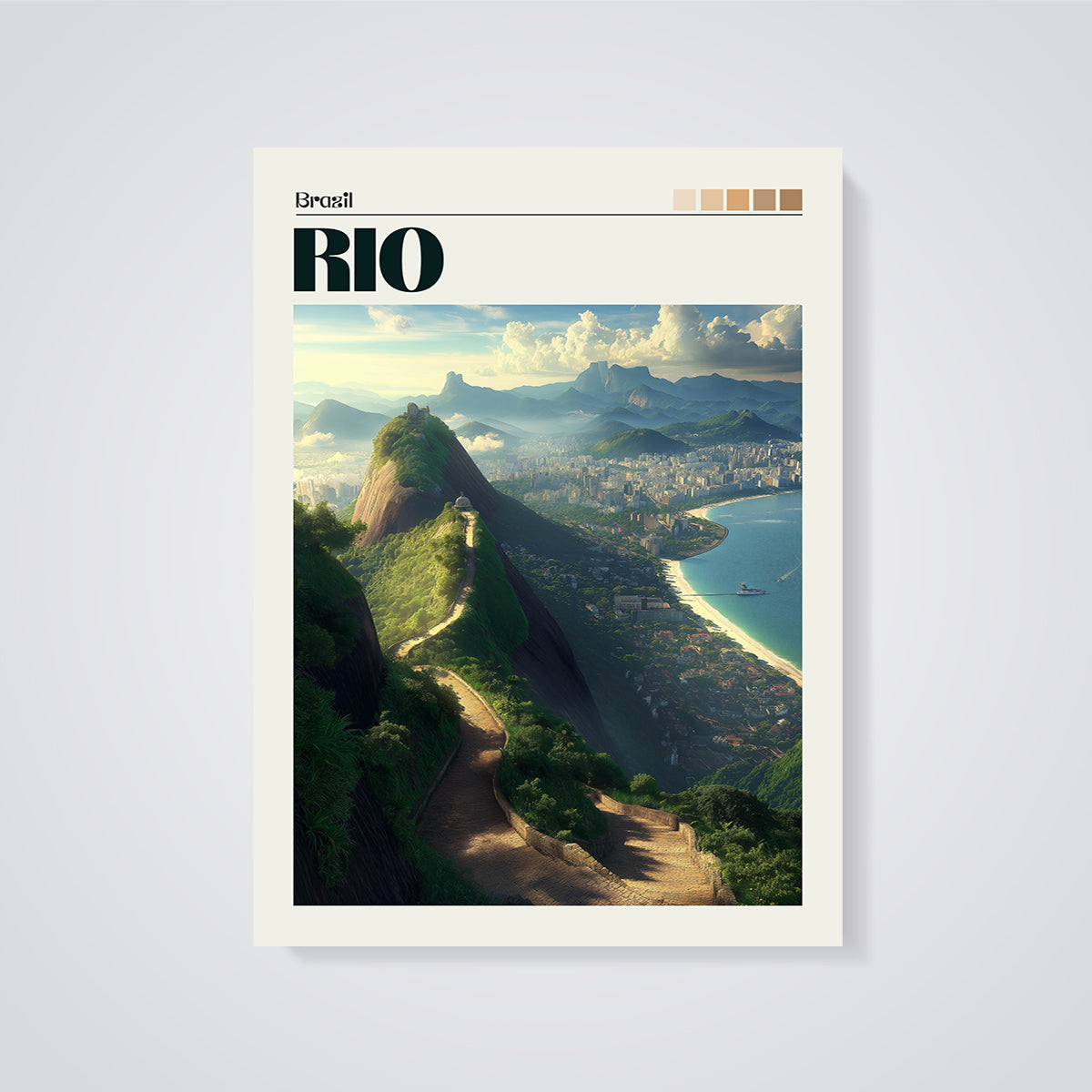 Rio de Janeiro Panoramic Print unframed on a grey background