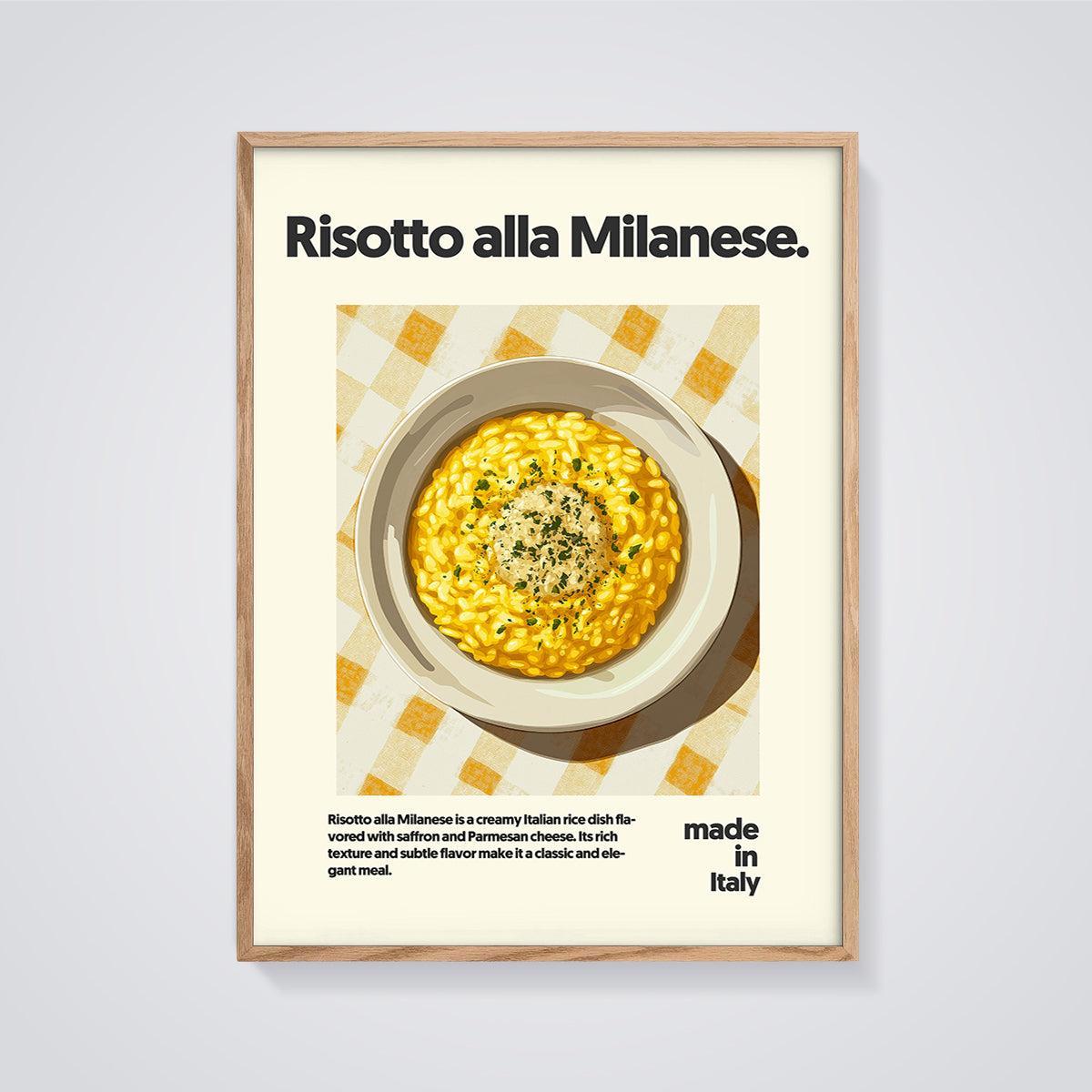 Risotto alla Milanese Print framed in oak on a grey background