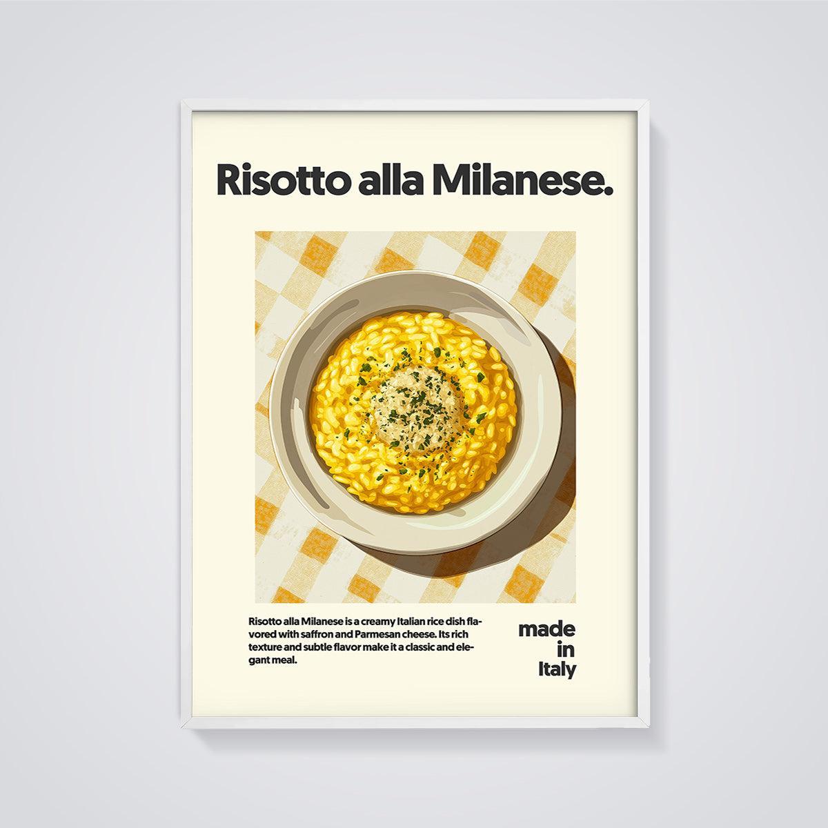 Risotto alla Milanese Print framed in white on a grey background