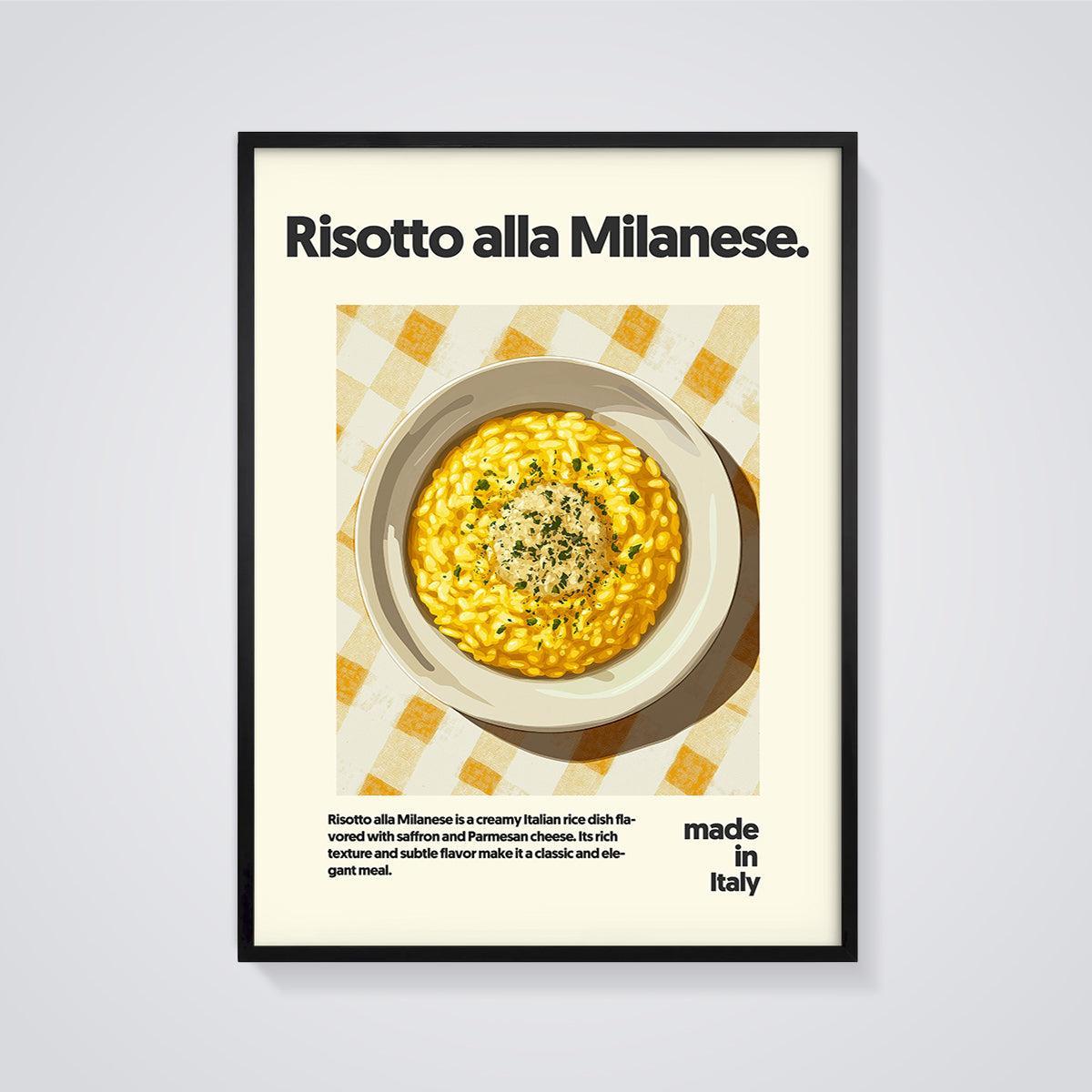 Risotto alla Milanese Print framed in black on a grey background