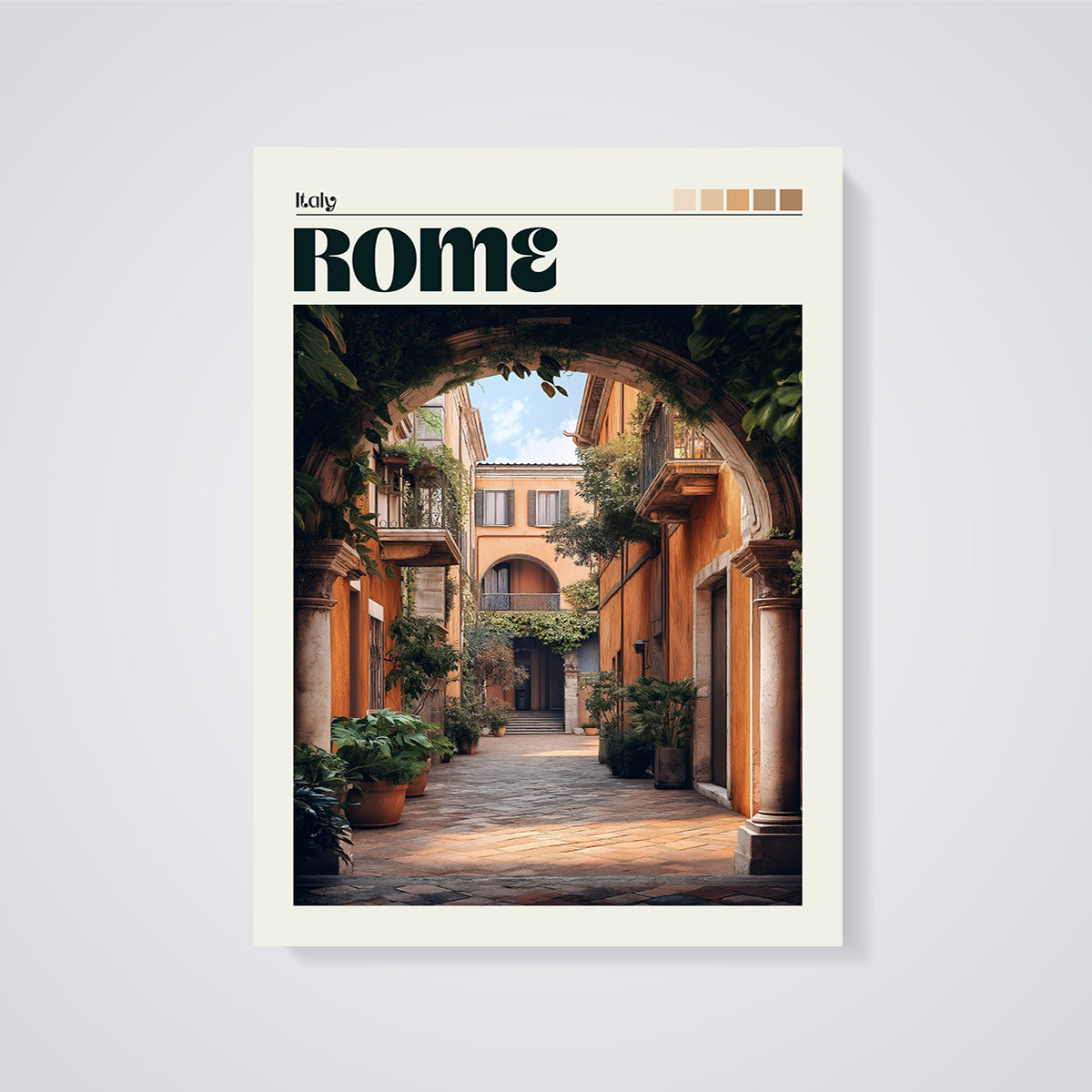Rome Archway Alley Print unframed on a grey background