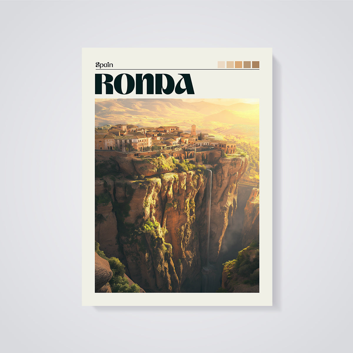 Ronda, Spain Cliff City Print unframed on a grey background
