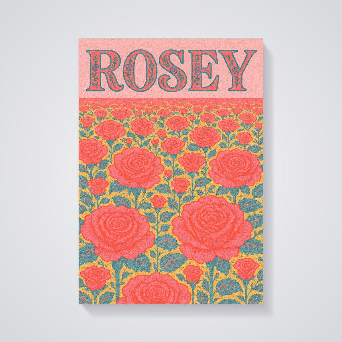 Rosey Rose Garden Print unframed on a grey background
