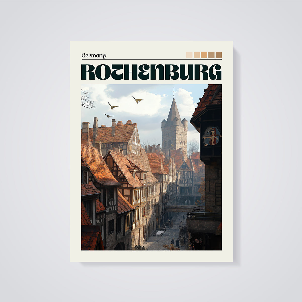 Rothenburg Cobblestone Street Print unframed on a grey background