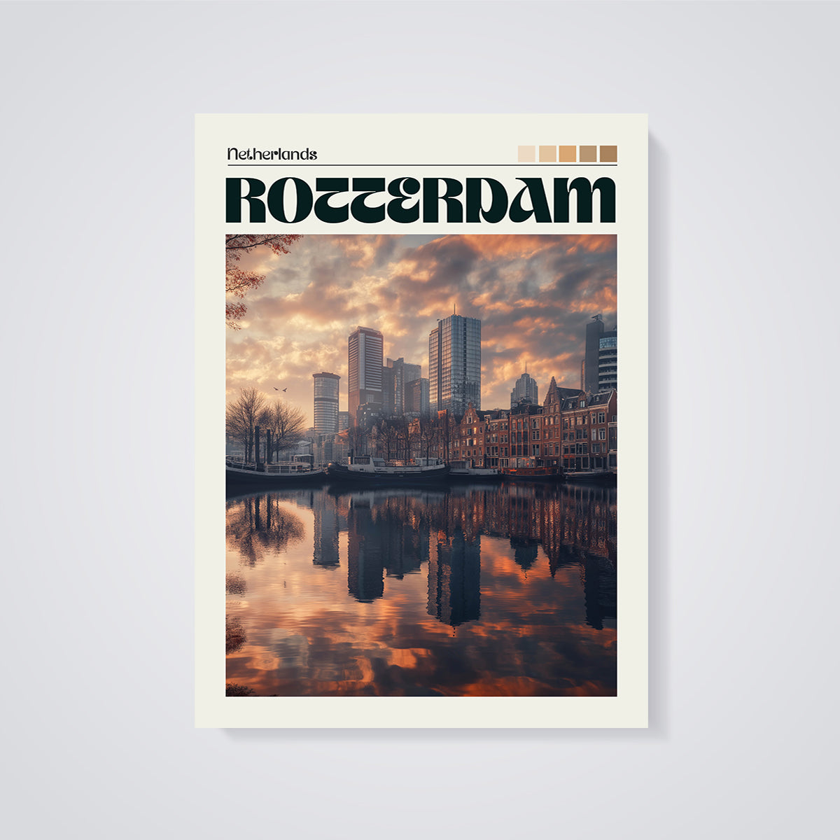 Rotterdam Sunset Reflections Print unframed on a grey background