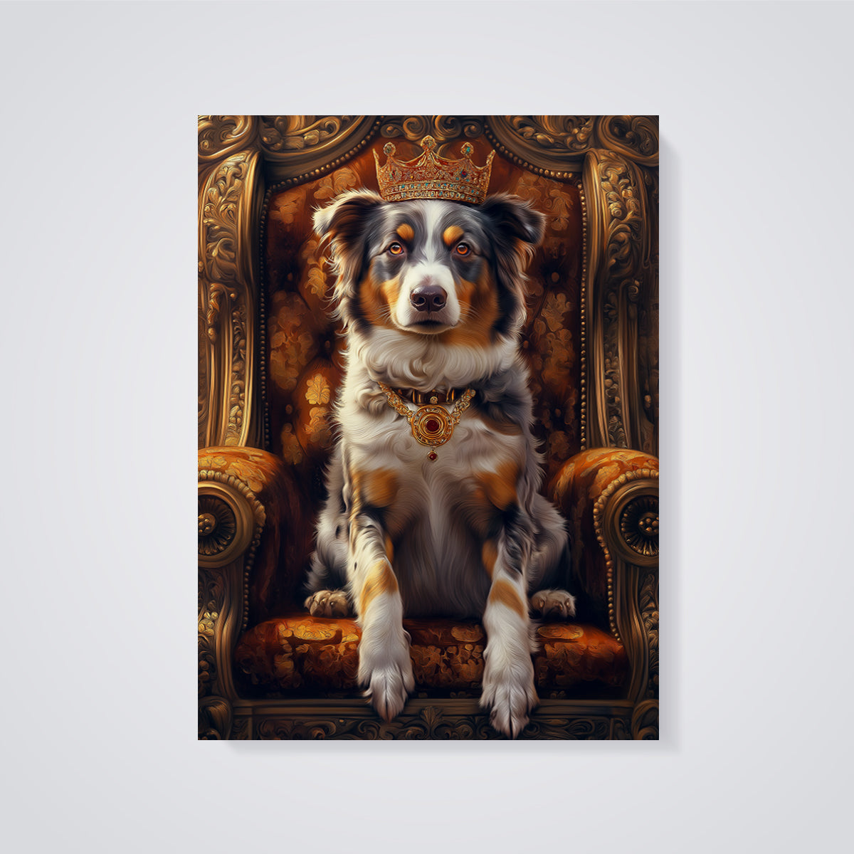 Royal Aussie Dog Print unframed on a grey background