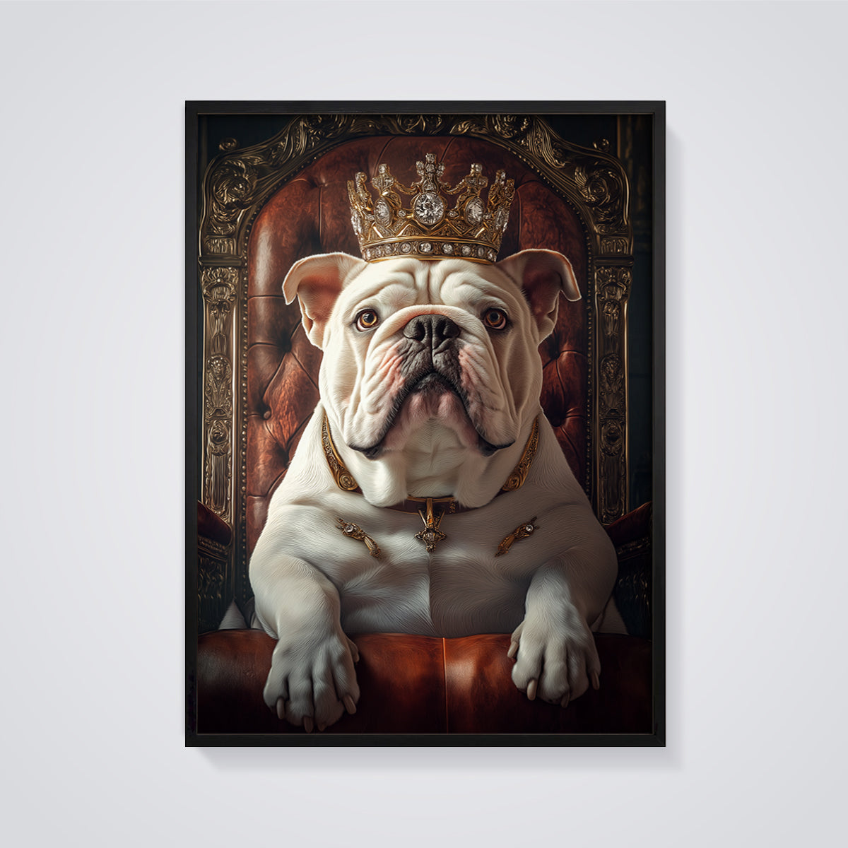 Royal Bulldog King Print Aesthetic framed in black on a grey background