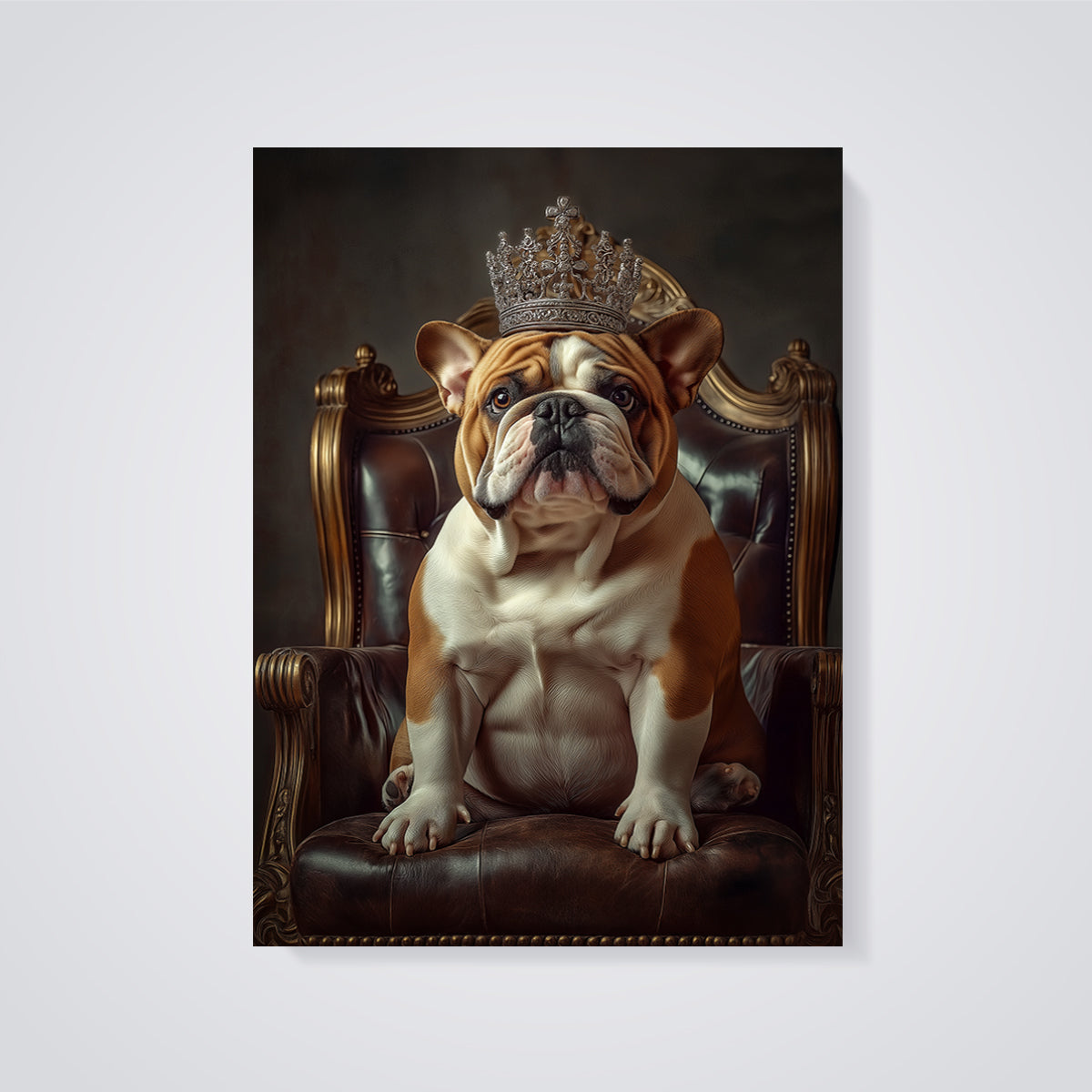 Royal Bulldog Portrait Print unframed on a grey background