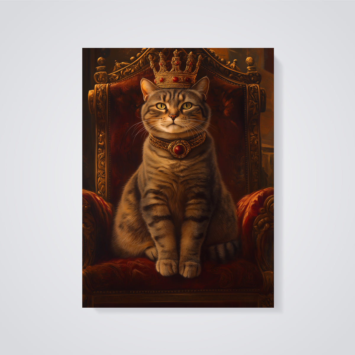 Royal Cat Throne Portrait Print unframed on a grey background