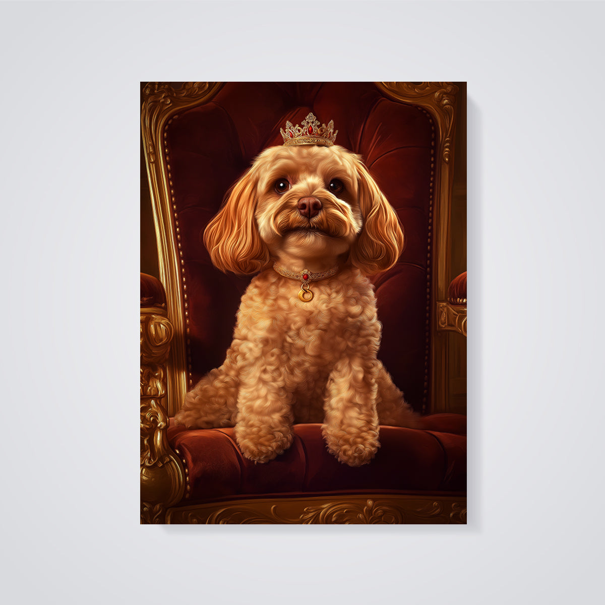 Royal Dog Throne Print unframed on a grey background