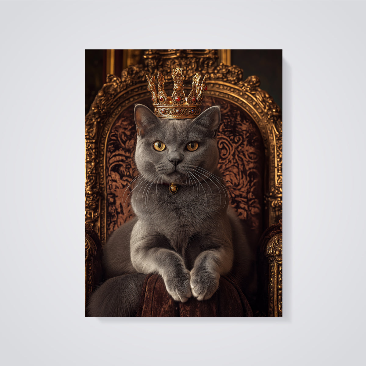 Royal Grey Cat Print unframed on a grey background