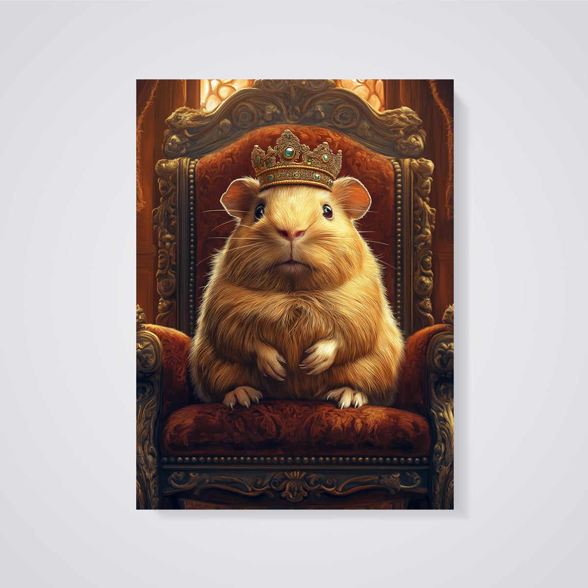 Royal Guinea Pig King Print unframed on a grey background