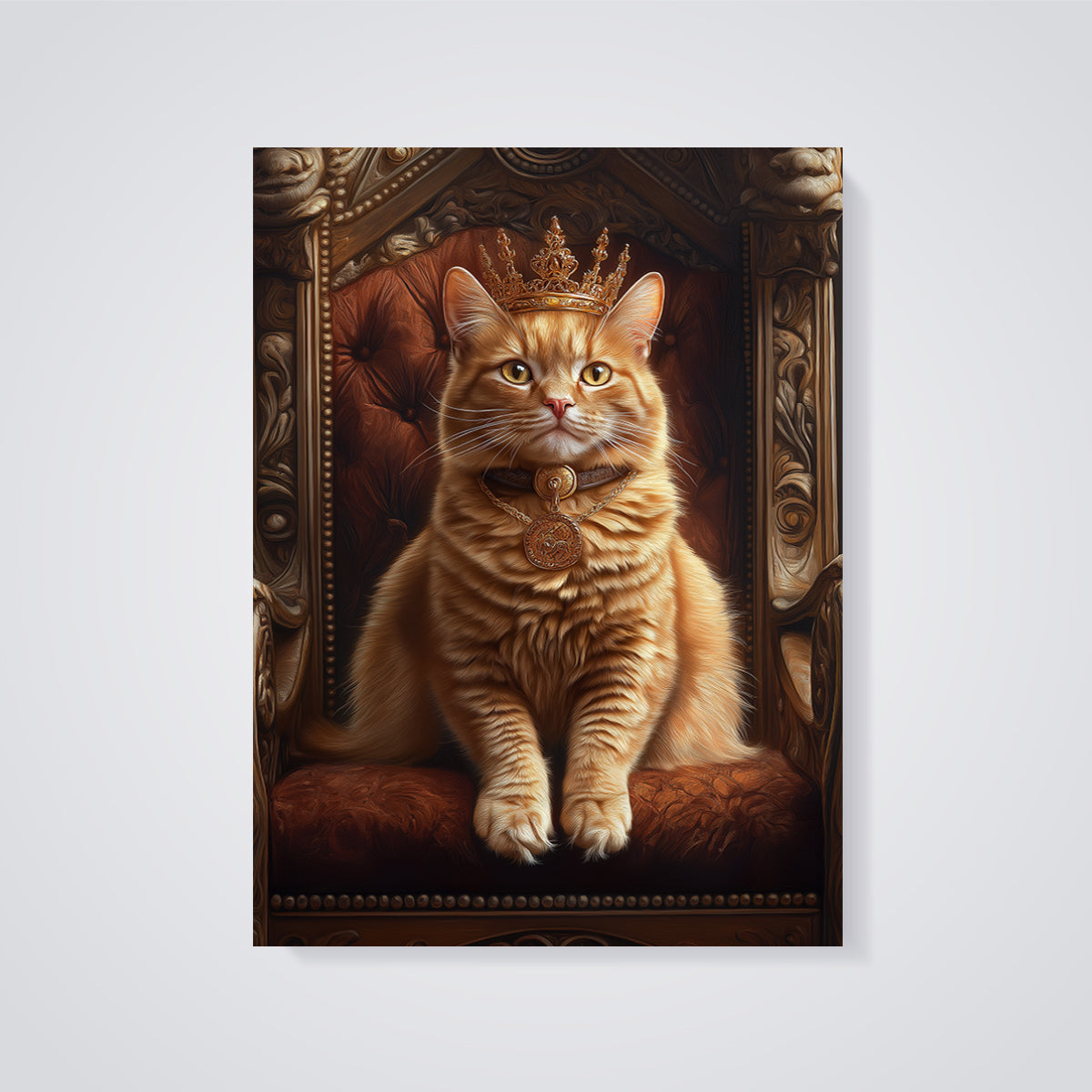 Royal Orange Cat Print unframed on a grey background