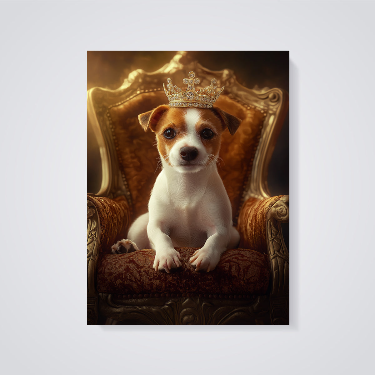 Royal Puppy Throne Print unframed on a grey background