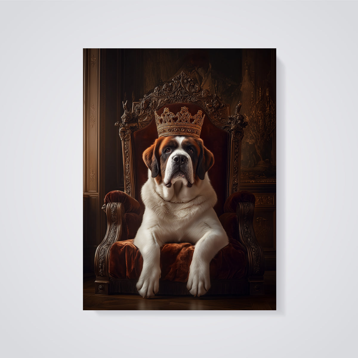 Royal St. Bernard Portrait Print unframed on a grey background