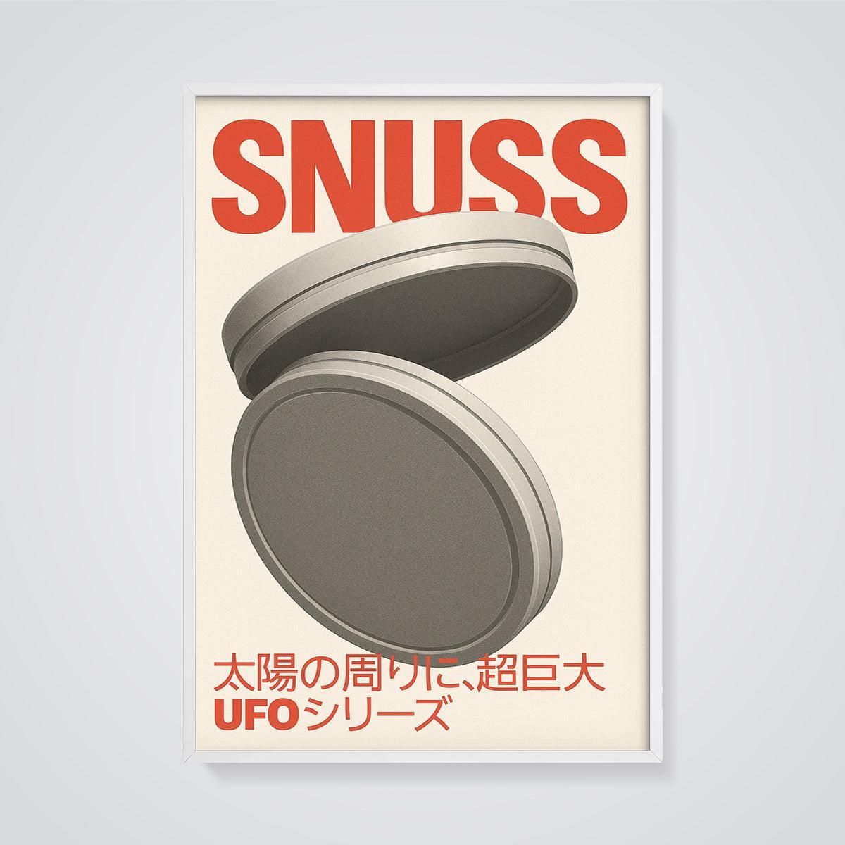 SNUSS Minimalist UFO Discs Print framed in white on a grey background