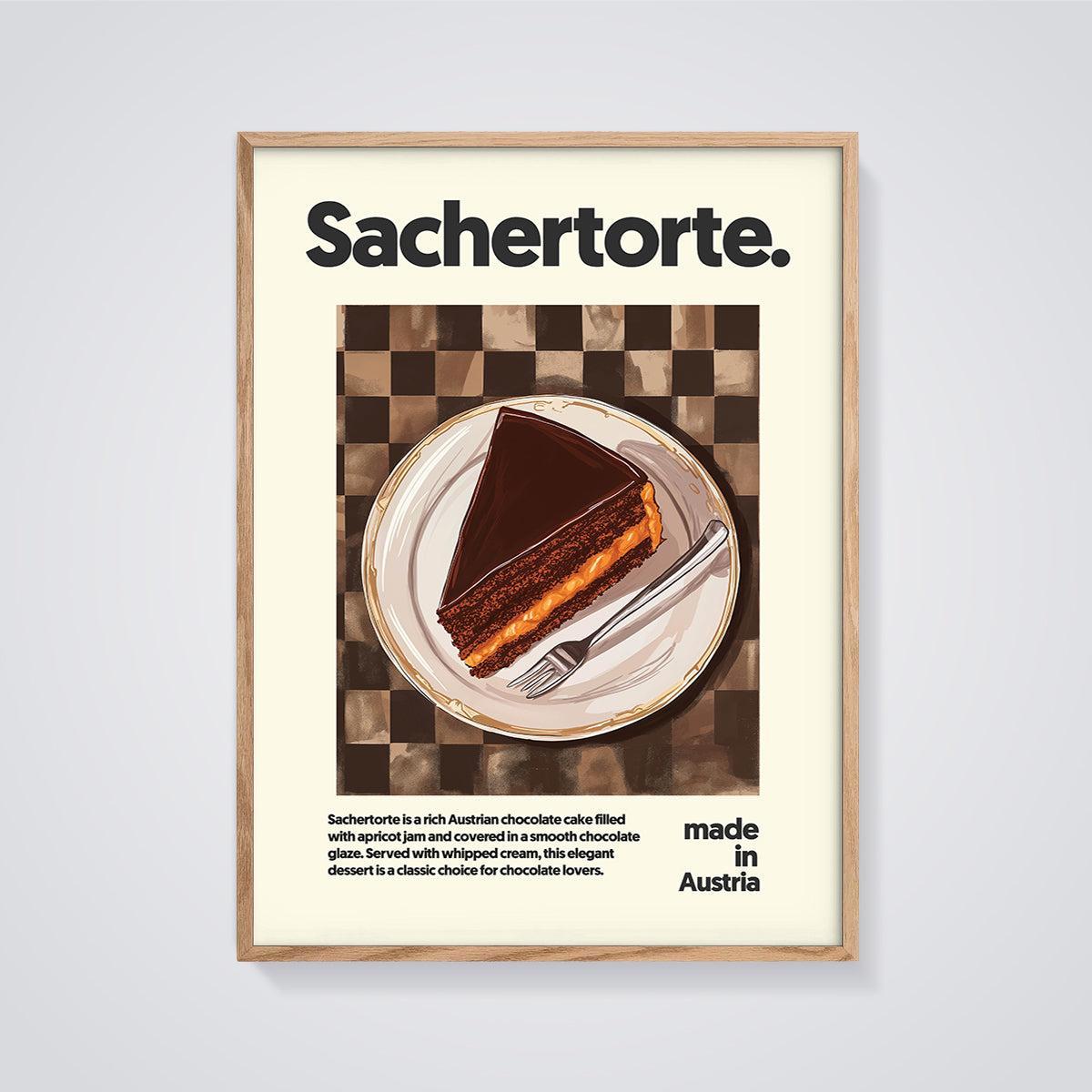 Sachertorte Print framed in oak on a grey background