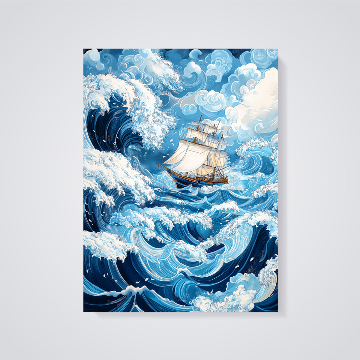 Sailing Ship Waves Print unframed on a grey background
