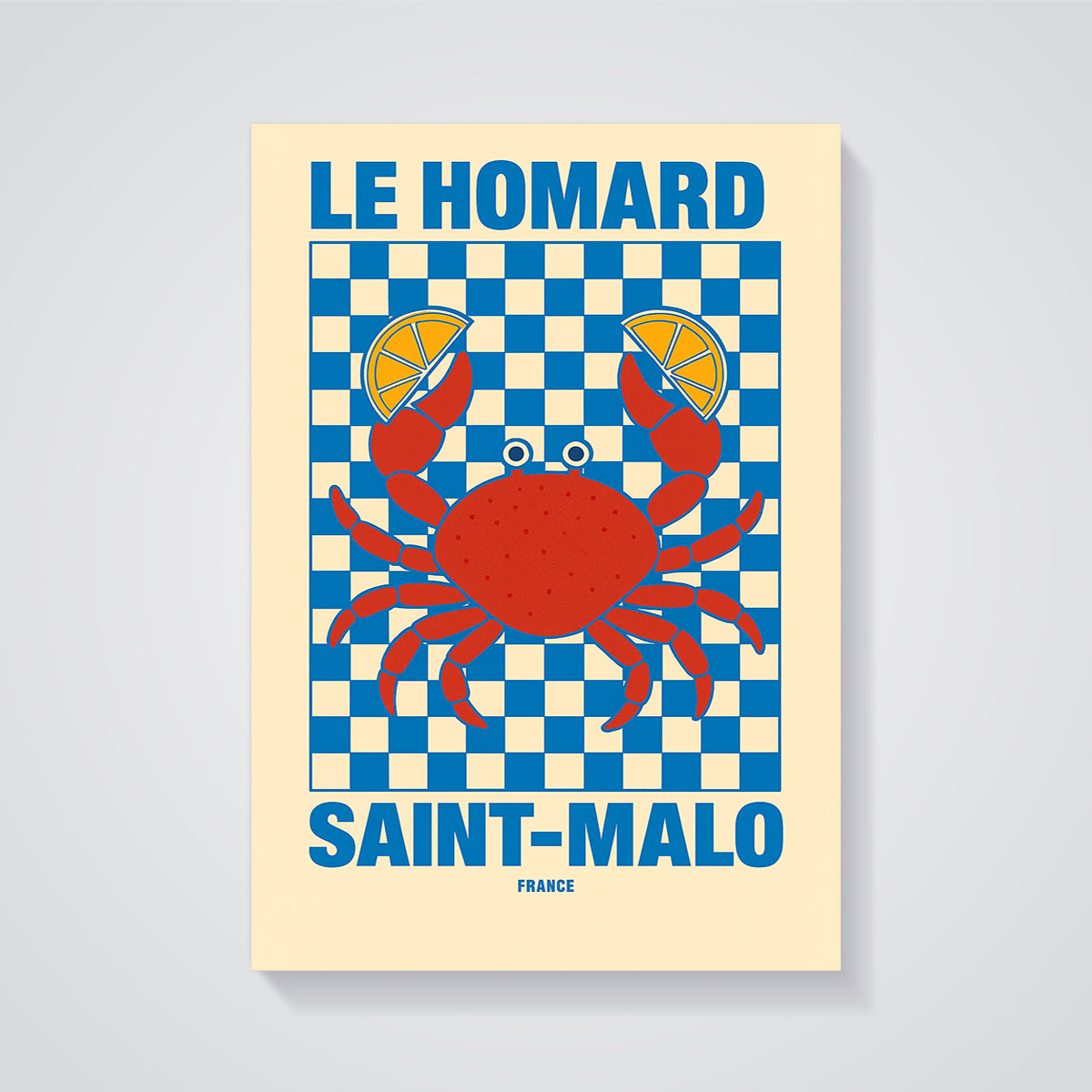 Saint-Malo Le Homard Crab Print unframed on a grey background