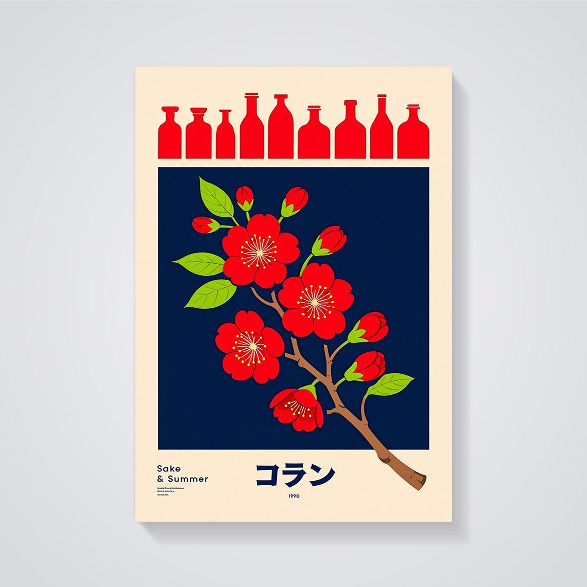 Sake & Summer Blossom Print unframed on a grey background