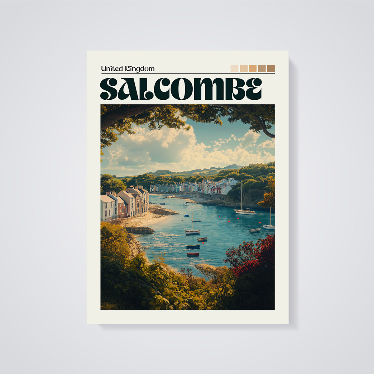 Salcombe United Kingdom Print unframed on a grey background