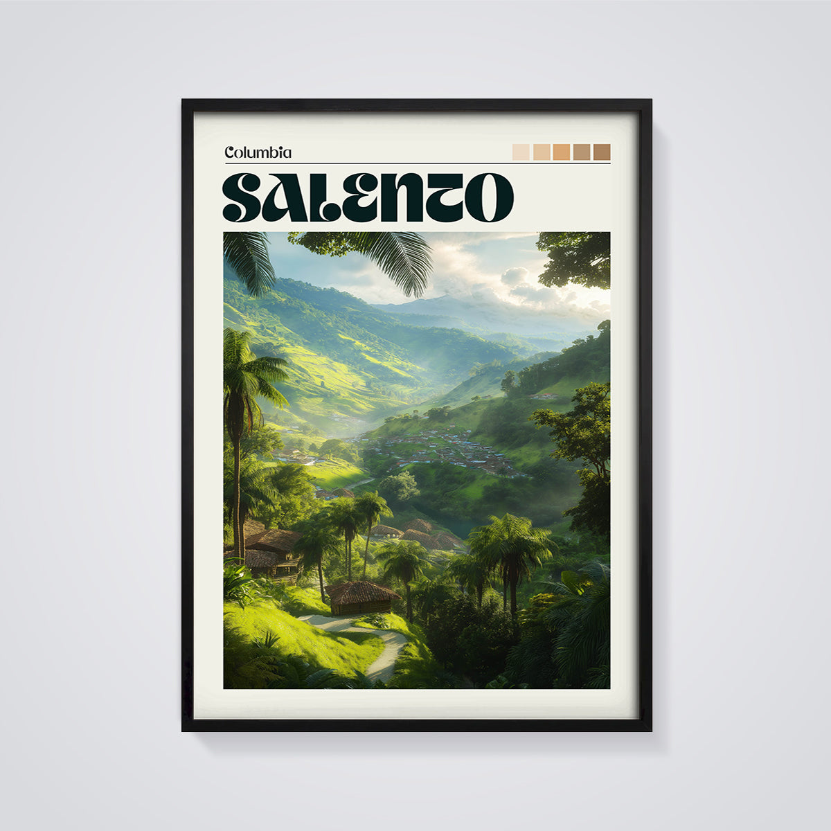 Salento Valley Landscape Print framed in black on a grey background