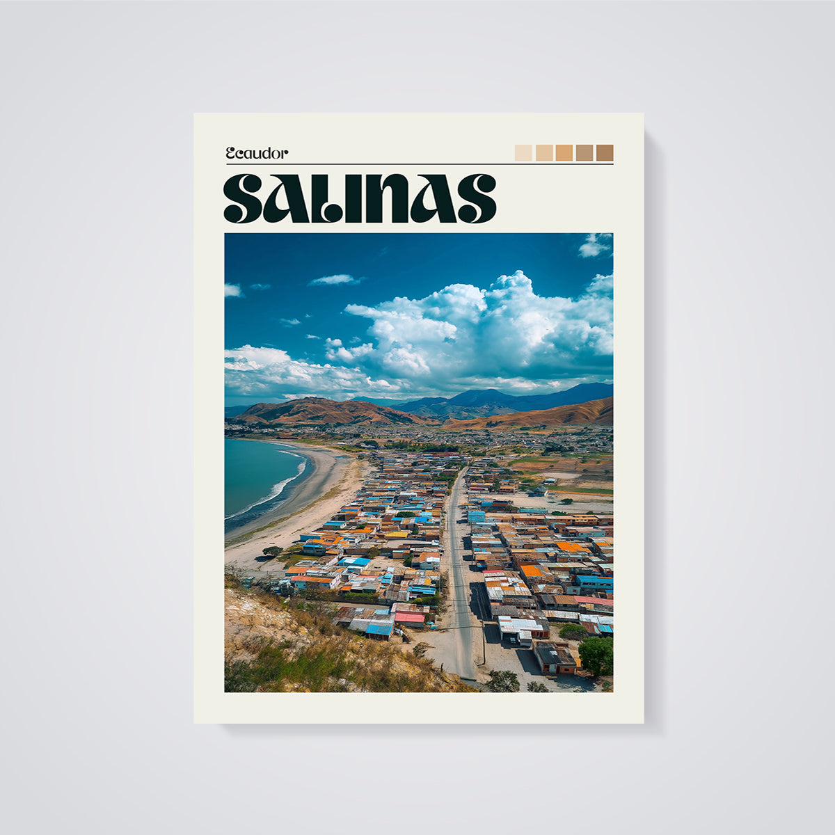 Salinas Ecuador Coastal View Print unframed on a grey background