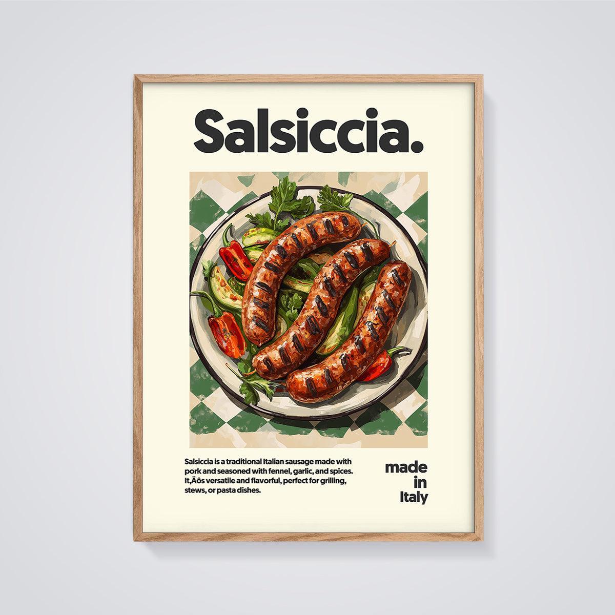 Salsiccia Italian Sausage Print framed in oak on a grey background