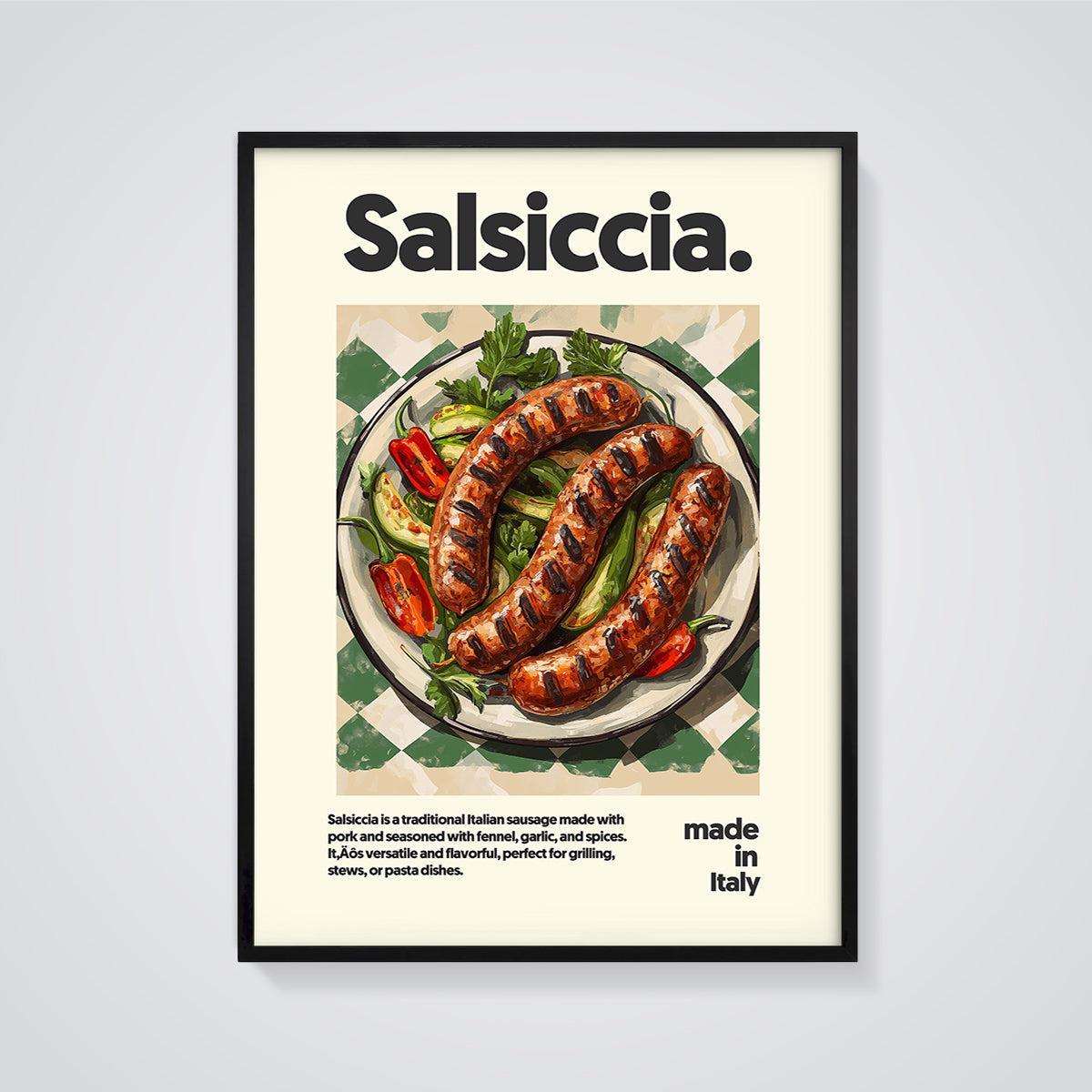 Salsiccia Italian Sausage Print framed in black on a grey background