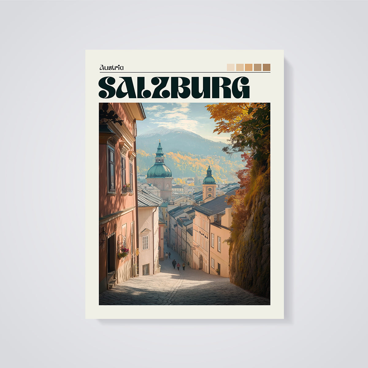 Salzburg Street View Print unframed on a grey background