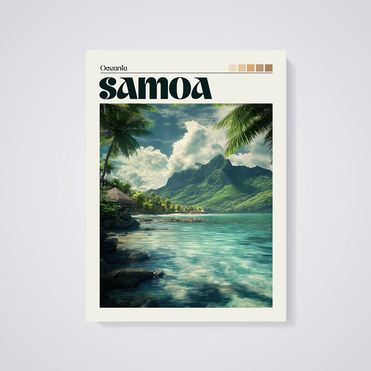 Samoa Paradise Beach Print unframed on a grey background