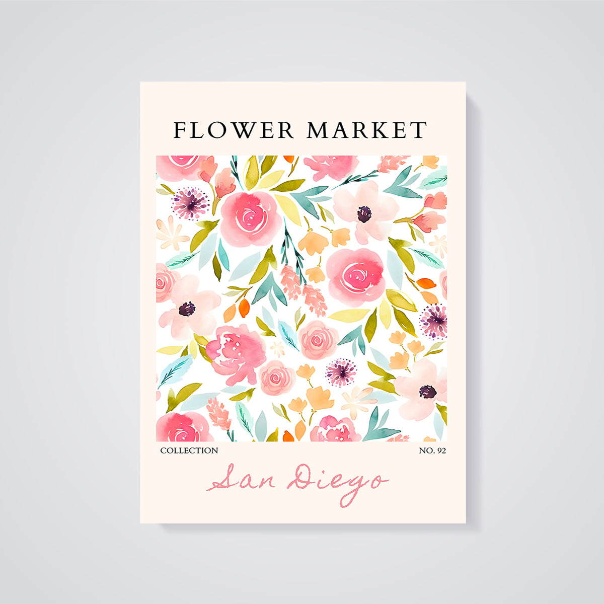 San Diego Flower Market Print unframed on a grey background