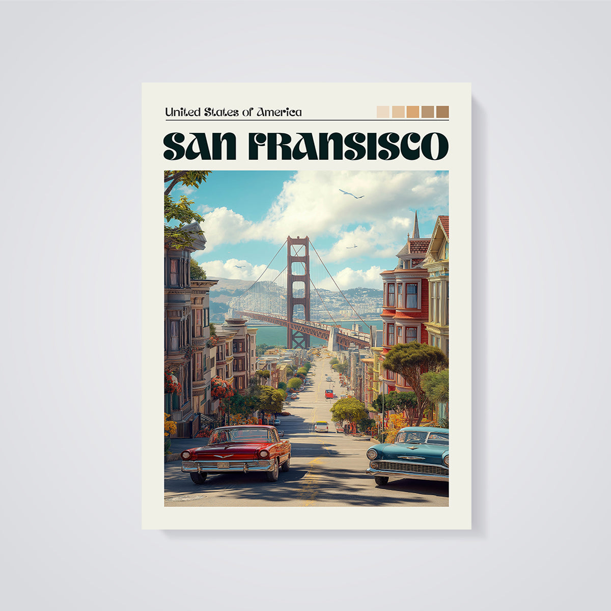 San Francisco Golden Gate Bridge Print unframed on a grey background