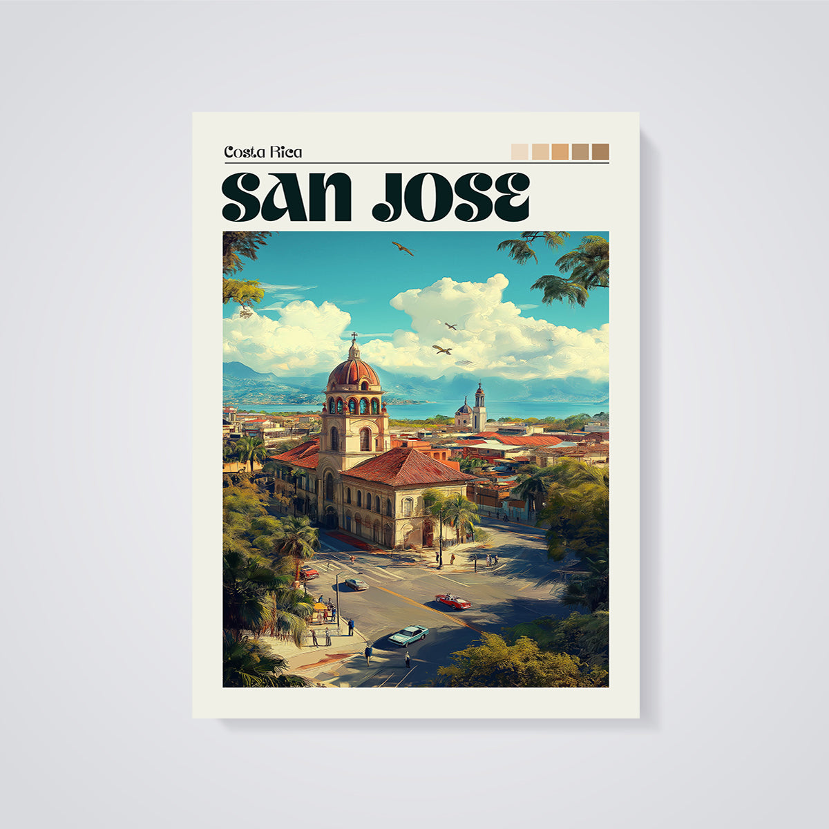 San Jose Costa Rica Cityscape Print unframed on a grey background