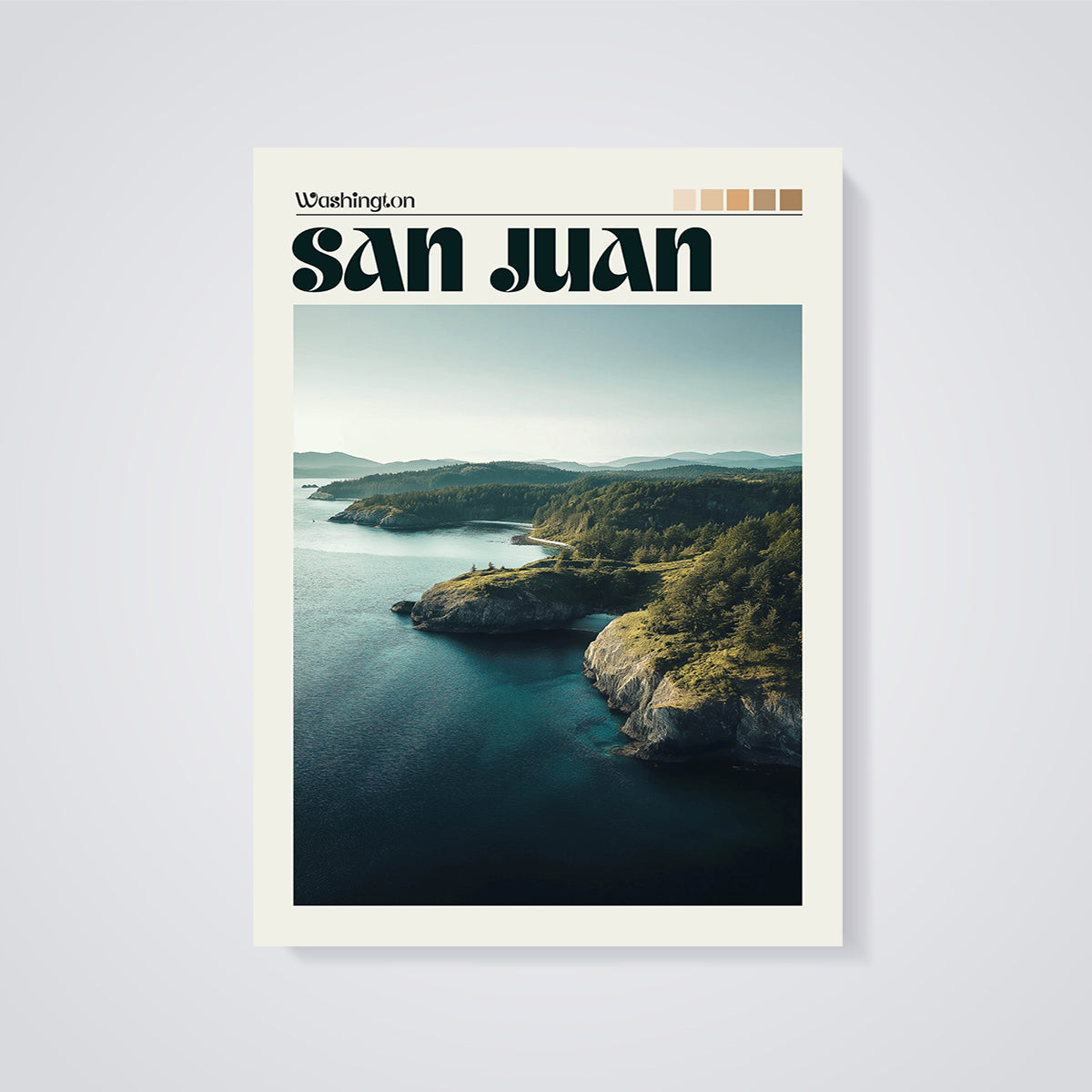 San Juan Washington Coast Print unframed on a grey background