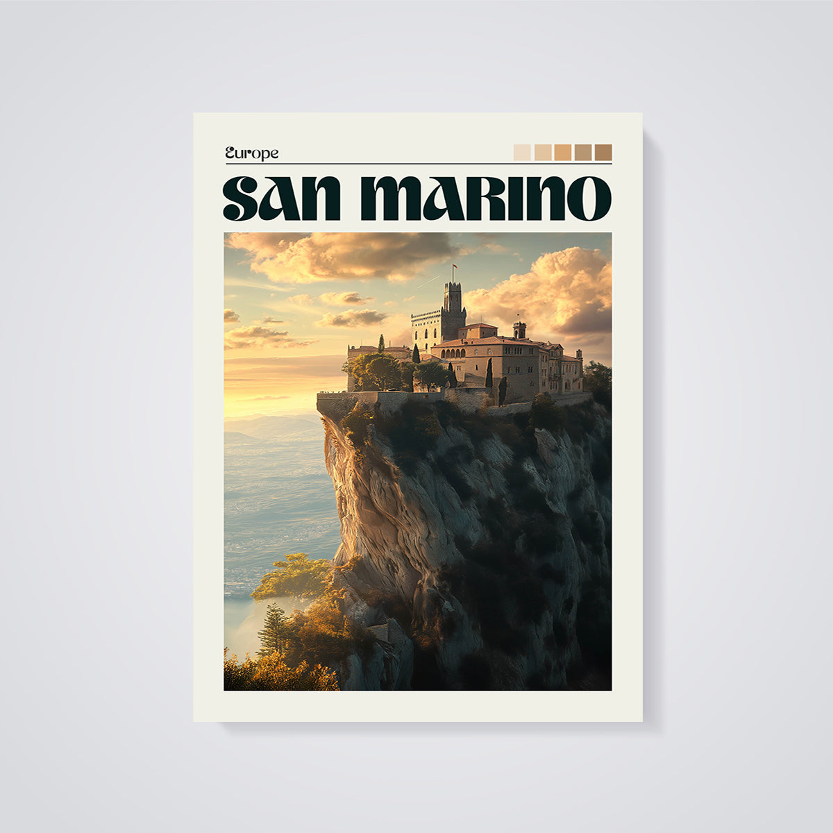 San Marino Cliffside Fortress Print unframed on a grey background