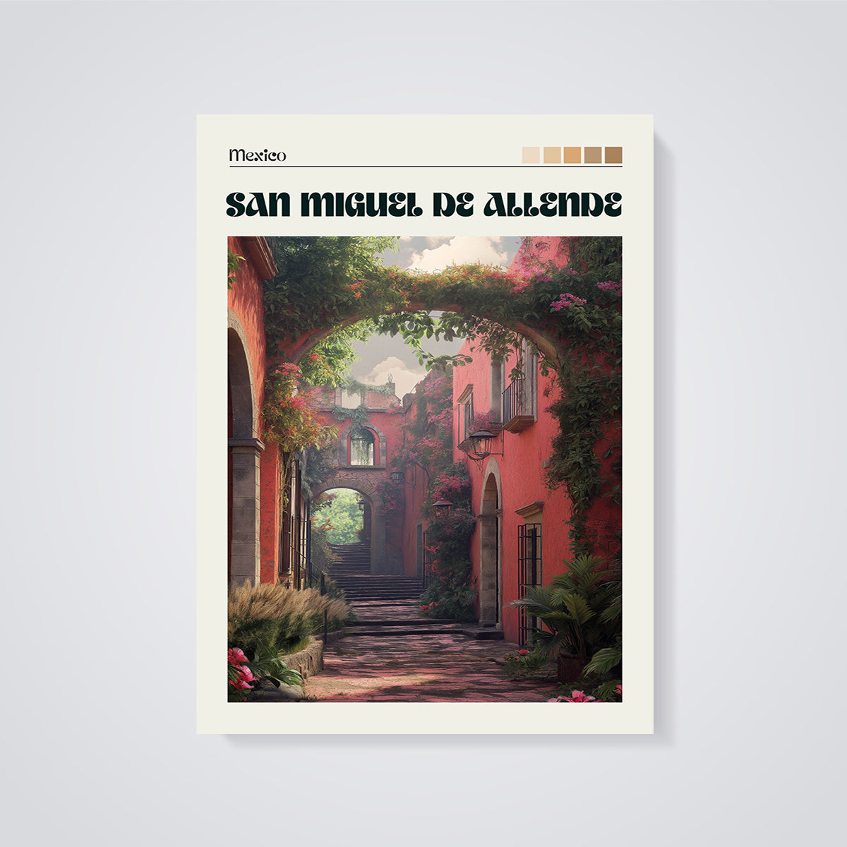 San Miguel de Allende Alleyway Print unframed on a grey background