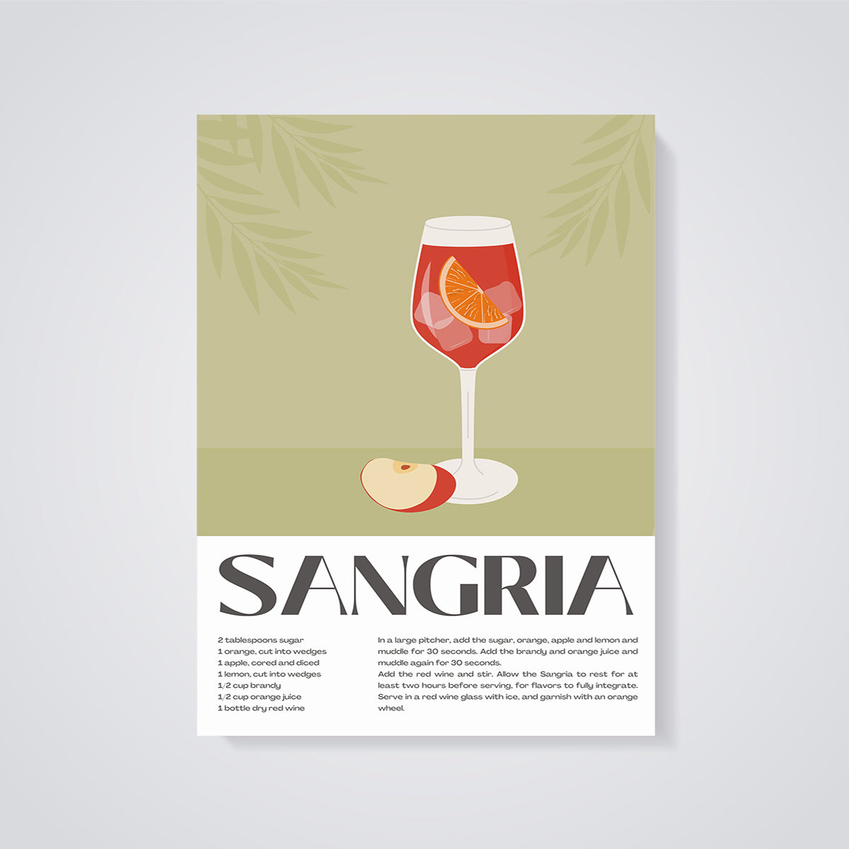 Sangria Cocktail Recipe Print unframed on a grey background