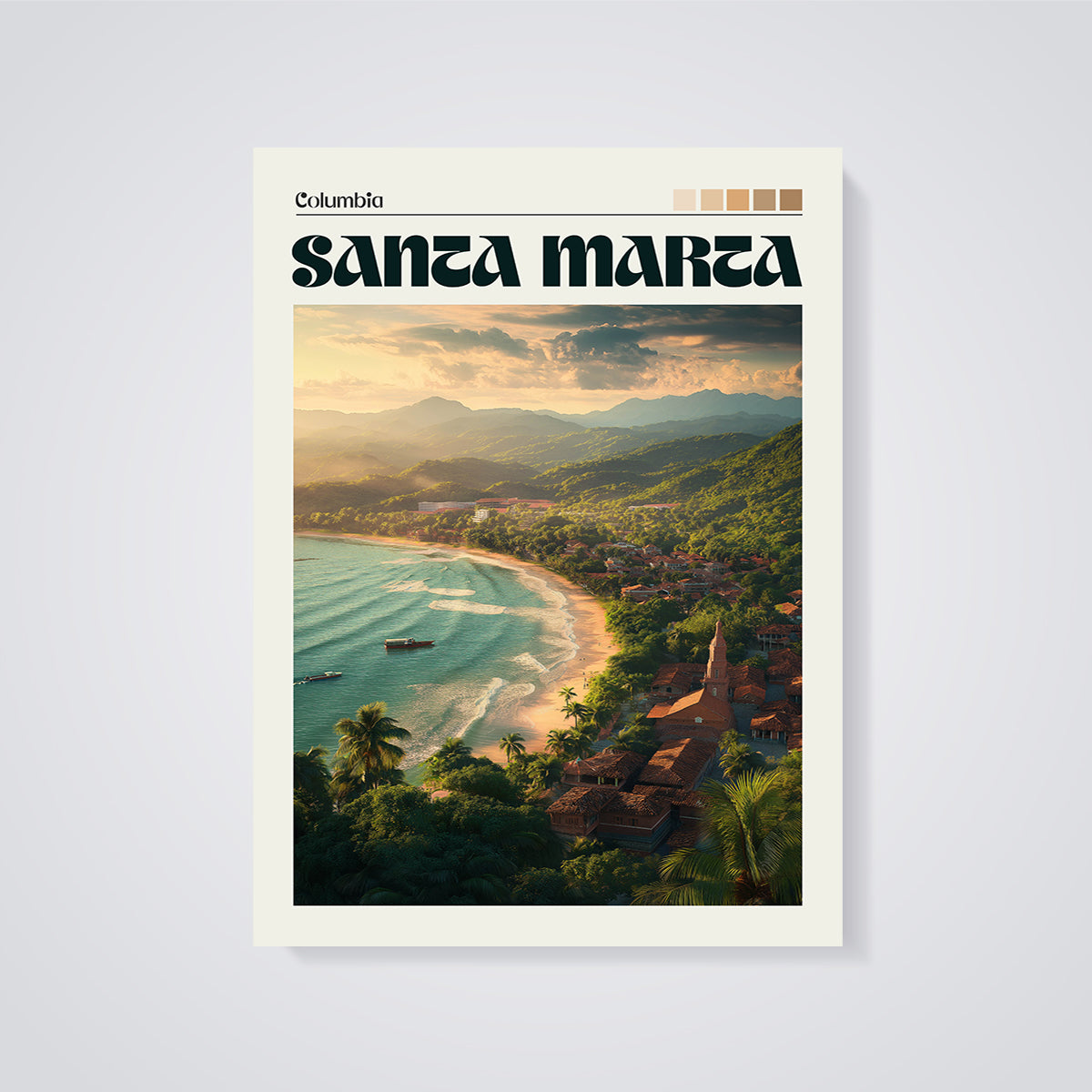 Santa Marta Columbia Coastal View Print unframed on a grey background