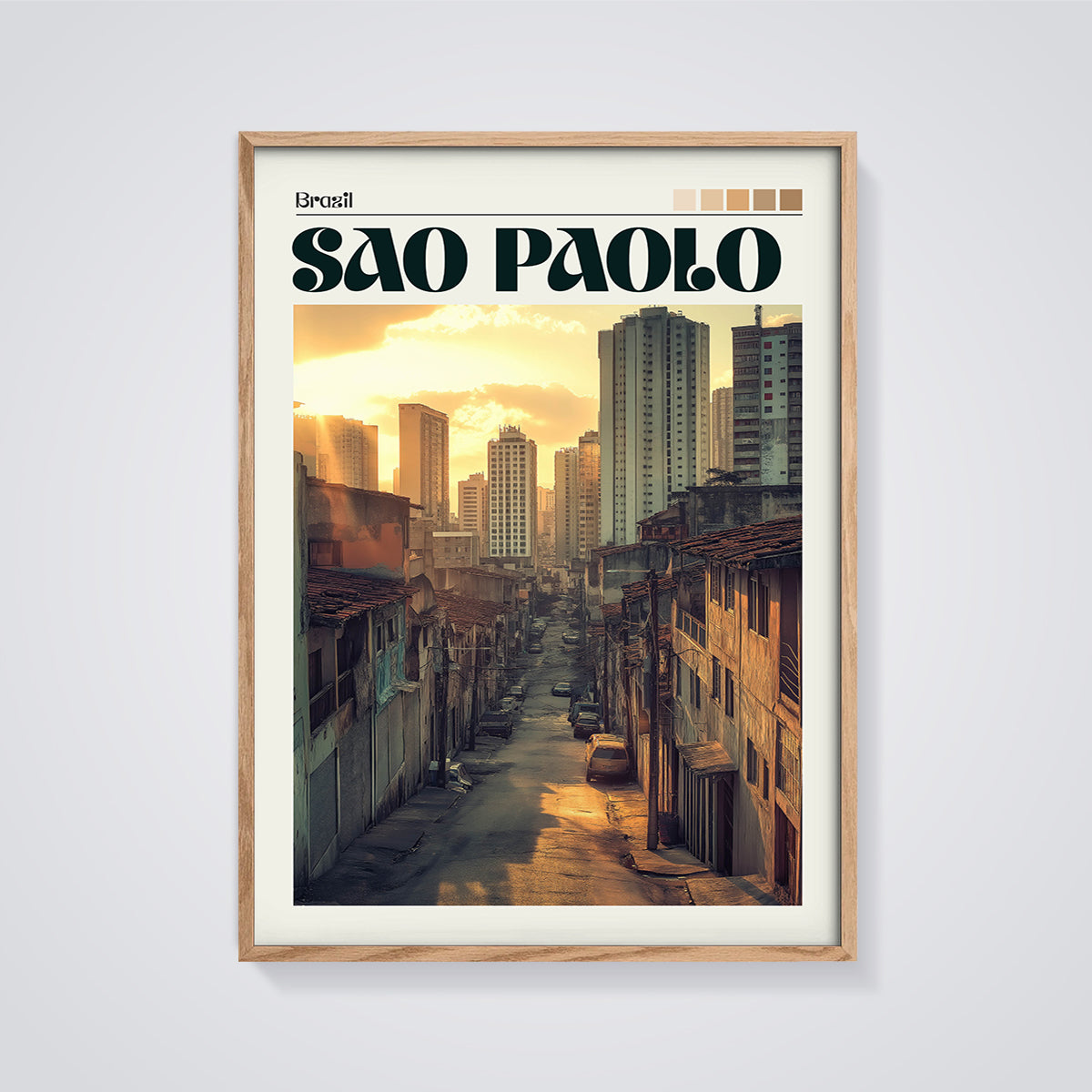 Sao Paulo Brazil Cityscape Print framed in oak on a grey background