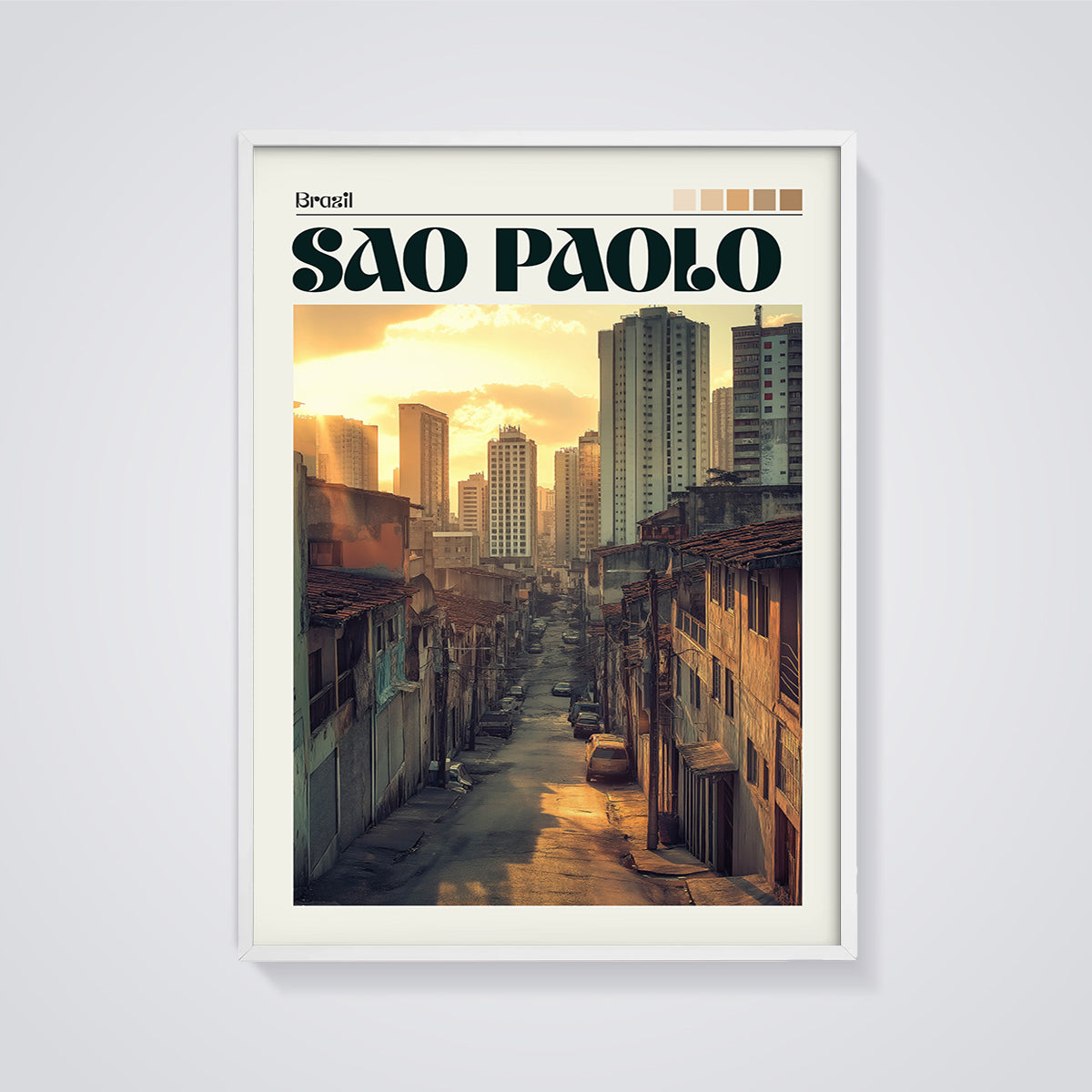 Sao Paulo Brazil Cityscape Print framed in white on a grey background