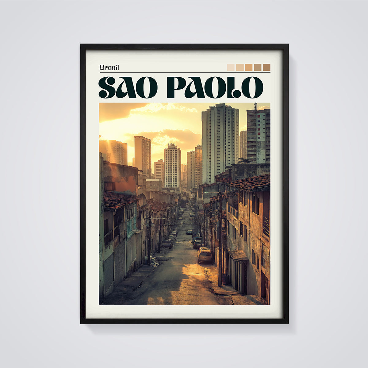 Sao Paulo Brazil Cityscape Print framed in black on a grey background