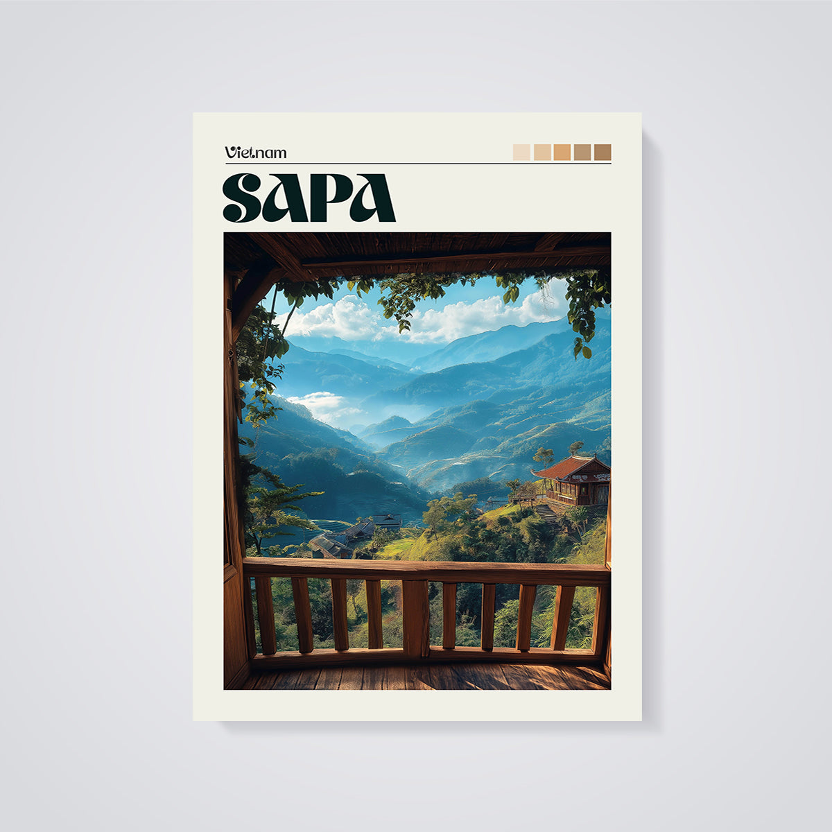 Sapa Vietnam Balcony View Print unframed on a grey background