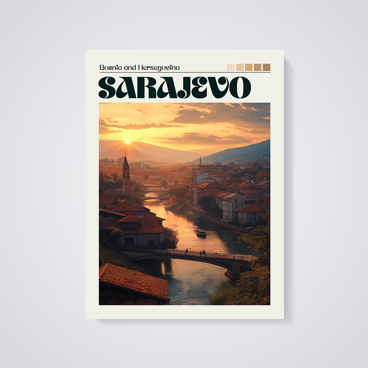 Sarajevo Sunset City Print unframed on a grey background