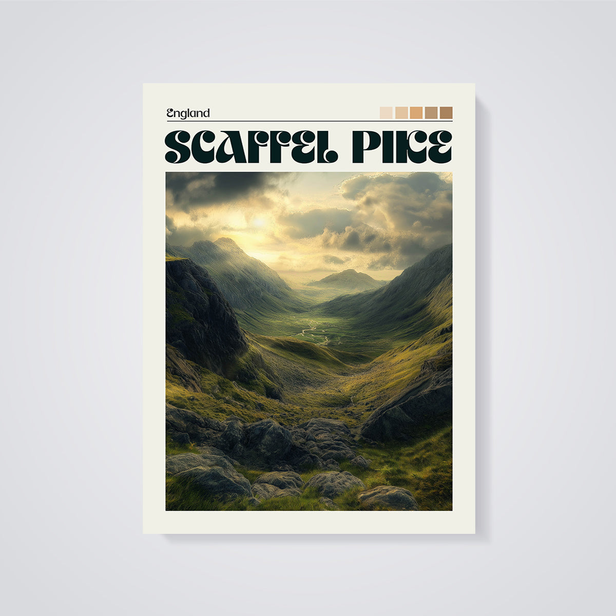 Scafell Pike Valley Print unframed on a grey background