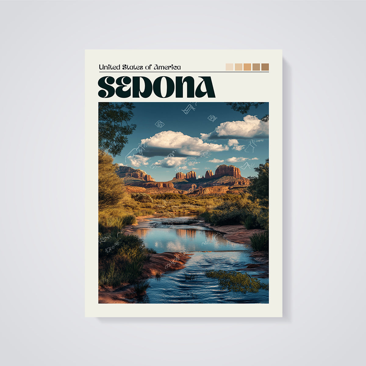 Sedona Red Rock River Print unframed on a grey background