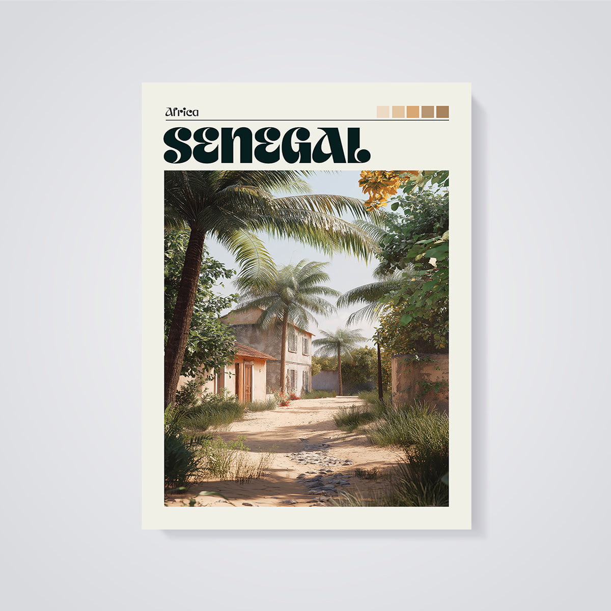 Senegal Palm Path Print unframed on a grey background