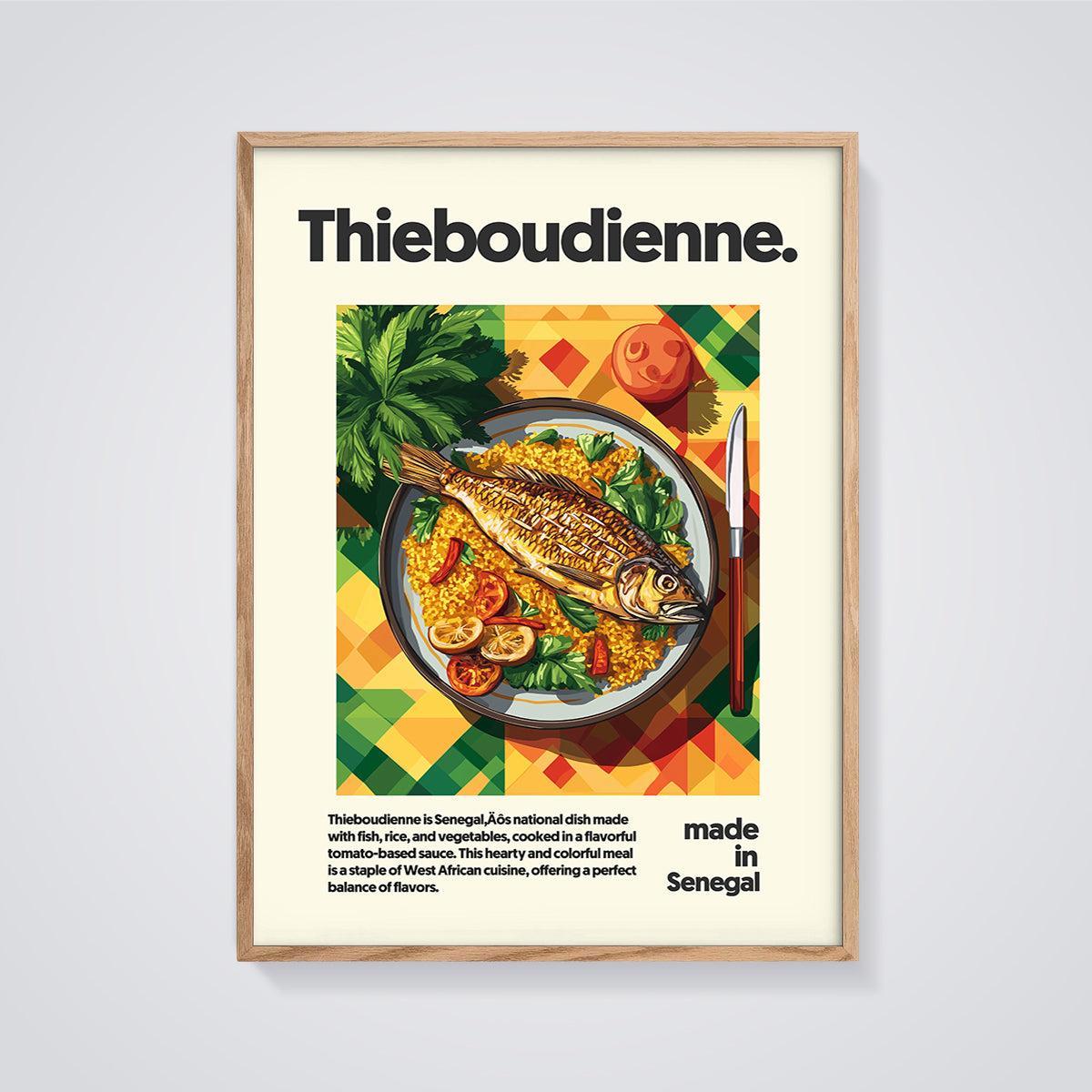 Senegal Thieboudienne Meal Print framed in oak on a grey background